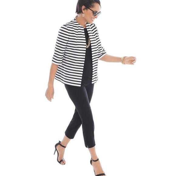 Chico's Jacket Size 1 (8) Ponte Striped Black & White - Picture 3 of 16
